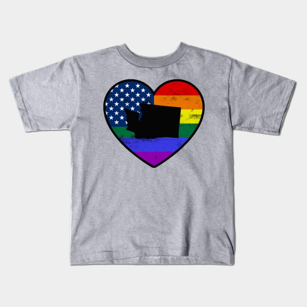 Washington United States Gay Pride Flag Heart Kids T-Shirt by TextTees